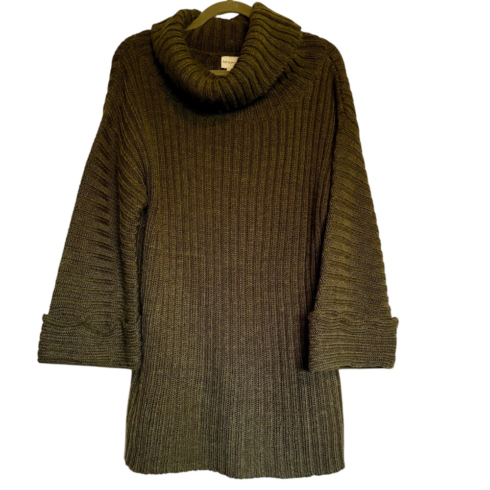 Soft Surroundings‎ Olive Green Wool Blend Ribbed Cowl Neck Sweater Size Medium